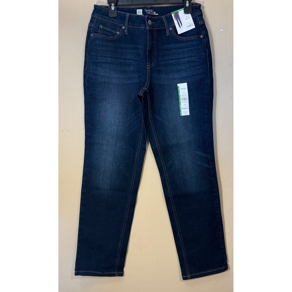 Time and Tru Jeans Women 10 Dark Wash Mid Rise Straight Leg Stretch Denim NEW